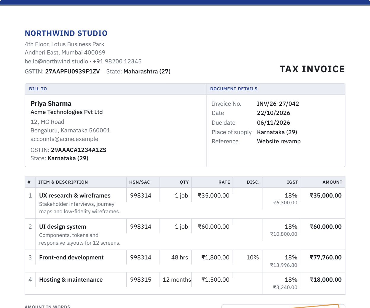 Corporate GST invoice template