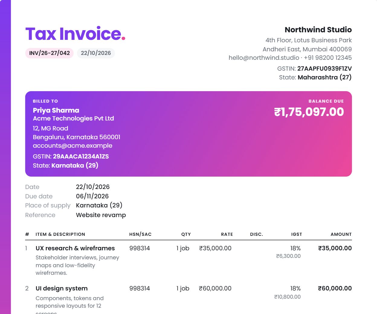 Creative GST invoice template