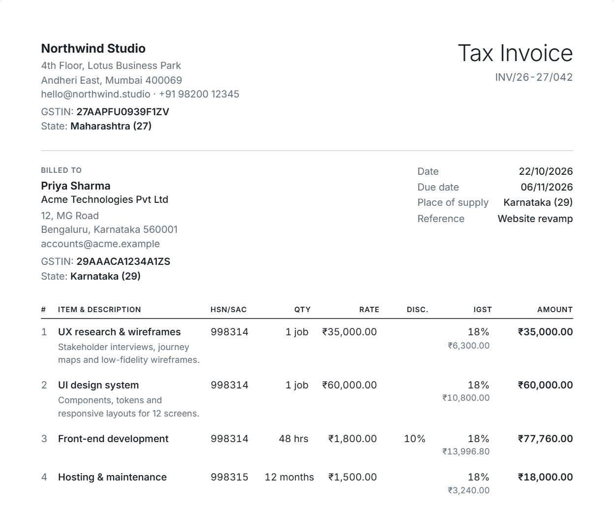 Minimal GST invoice template