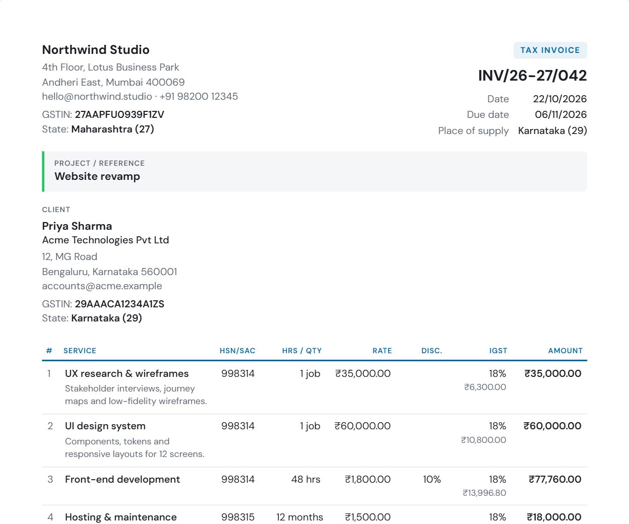 Service Invoice GST invoice template